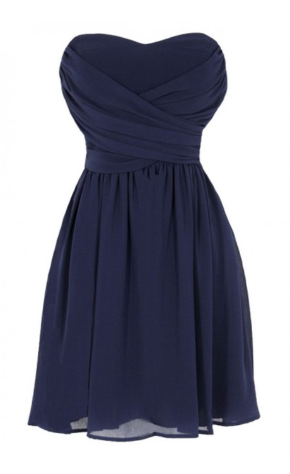 Dress To Impress Strapless Chiffon Dress in Navy